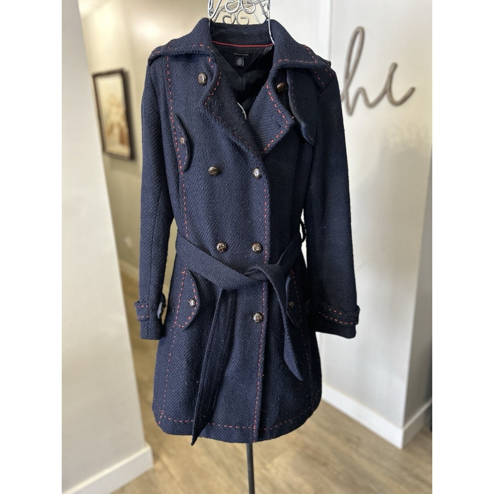 Tommy Hilfiger Wool Blend Navy Peacoat Reefer Jacket Fisherman Coastal Sz Medium